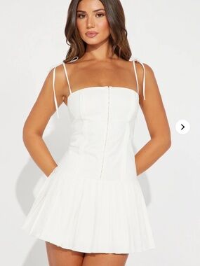 Fashion Nova White Tie-Shoulder Pleated Mini